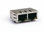 RJ45 1X2 8P8CS 6U 带弹片 规则LED 4个磁环 后脚3.05  左绿右黄 脚后1铁脚