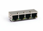 RJ45 1X4 8P8CS 6U 带弹片 规则LED 4个磁环 后脚3.05 左黄右绿 脚后3铁脚