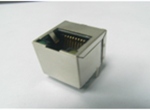 RJ45 1X1 8P8CS 50U 180度直插 无弹片 带LED 脚后3.89 4个磁环 左绿右黄
