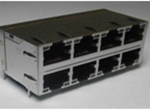 RJ45 2X4 10P8CS  6U 带弹片 带LED 4个磁环 　左黄右绿 竖排PIN针