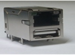 RJ45+单层USB2.0 单排6PIN 15U 带弹片 带LED 4个磁环 左绿橙右黄