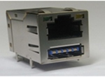 RJ45+单层USB3.0　6U 带弹片 带LED 4个磁环 左绿右黄