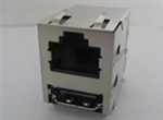 RJ45+HDMI 8P8CS 6U 带弹片 带LED 左黄右绿 4个磁环　直脚